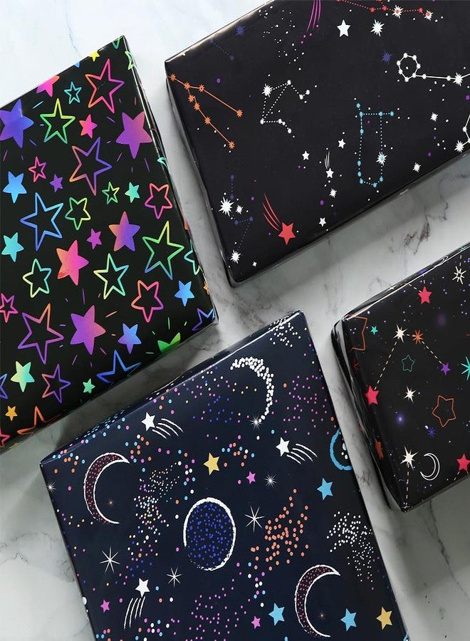 Geluode Galaxy Wrapping Paper, Birthday Wrapping Paper for Men Women Boys Girls, 4 Sheets in 4 Designs With Constellation, Neon Stars, Starry Sky, Nebula for Birthday Wedding Christmas Baby Shower - Image 4